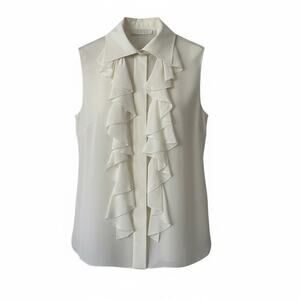 Chloé Pre-Fall '15 Romantic Ruffle Silk Blouse in Milk FR 36 US 4 Sleeveless